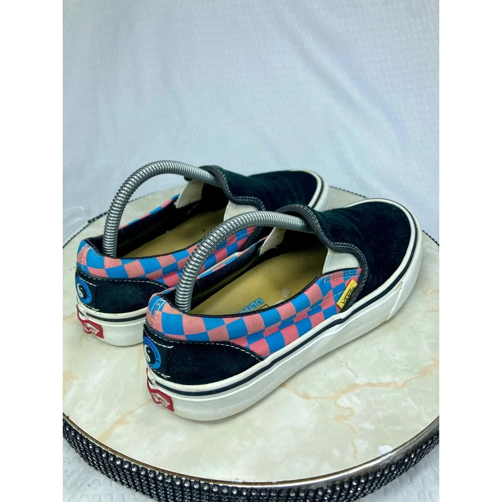 Vans Suede Platform Slip-On Shoes Womens Sz 8.5 Black Pink Checkerboard Sneakers